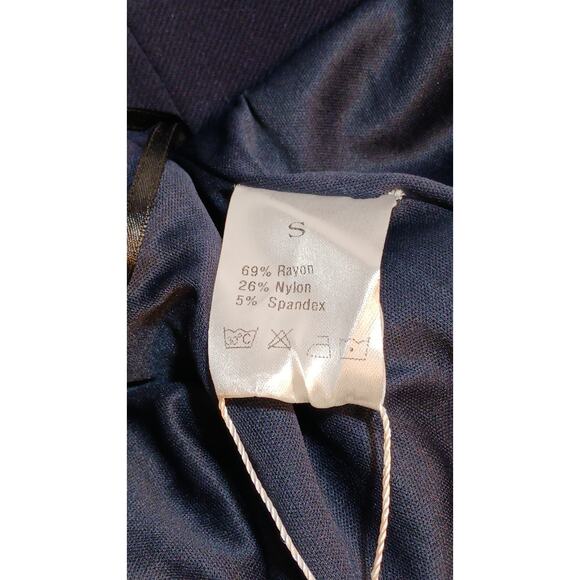 Puweer Women's Small Navy Blue Shaped Ruched Midi Pencil Skirt Rayon Blend NWT - Picture 6 of 9